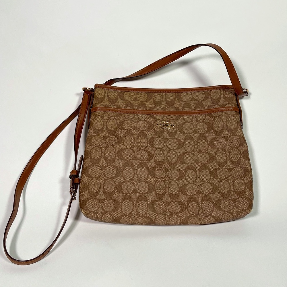 Coach Brown/Tan Signature File Crossbody Bag EUC
